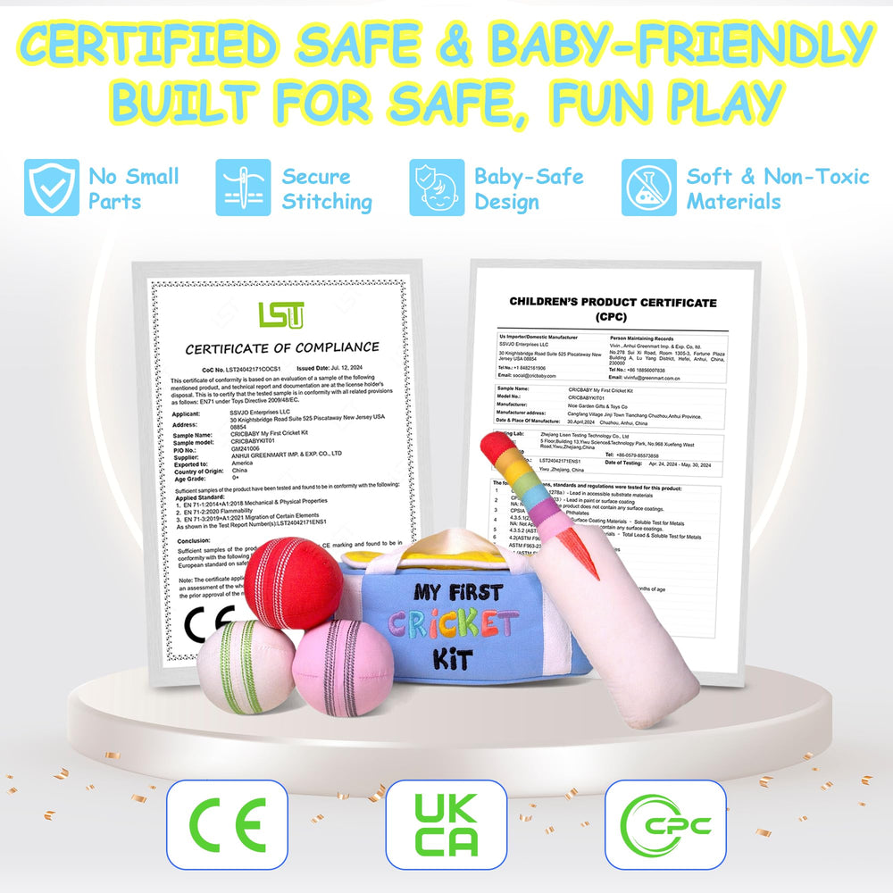 CRICBABY My First Cricket Kit infant playtime emphasizes safety and light weight.