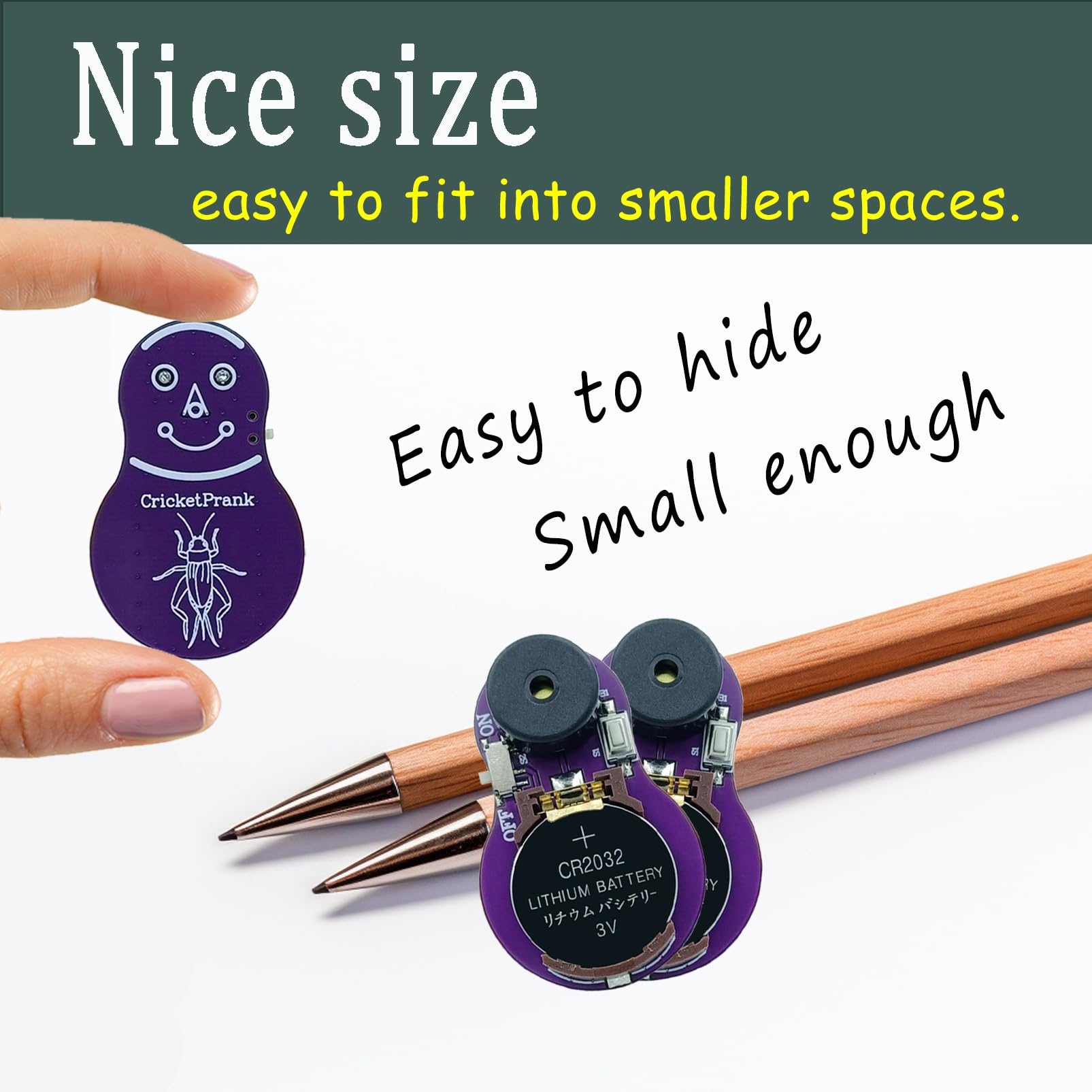 CricketPrank long-lasting battery powers months of beeps without frequent changes.