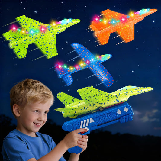 CRILARY 3Pack LED foam fighter jet in flight with vivid night glow