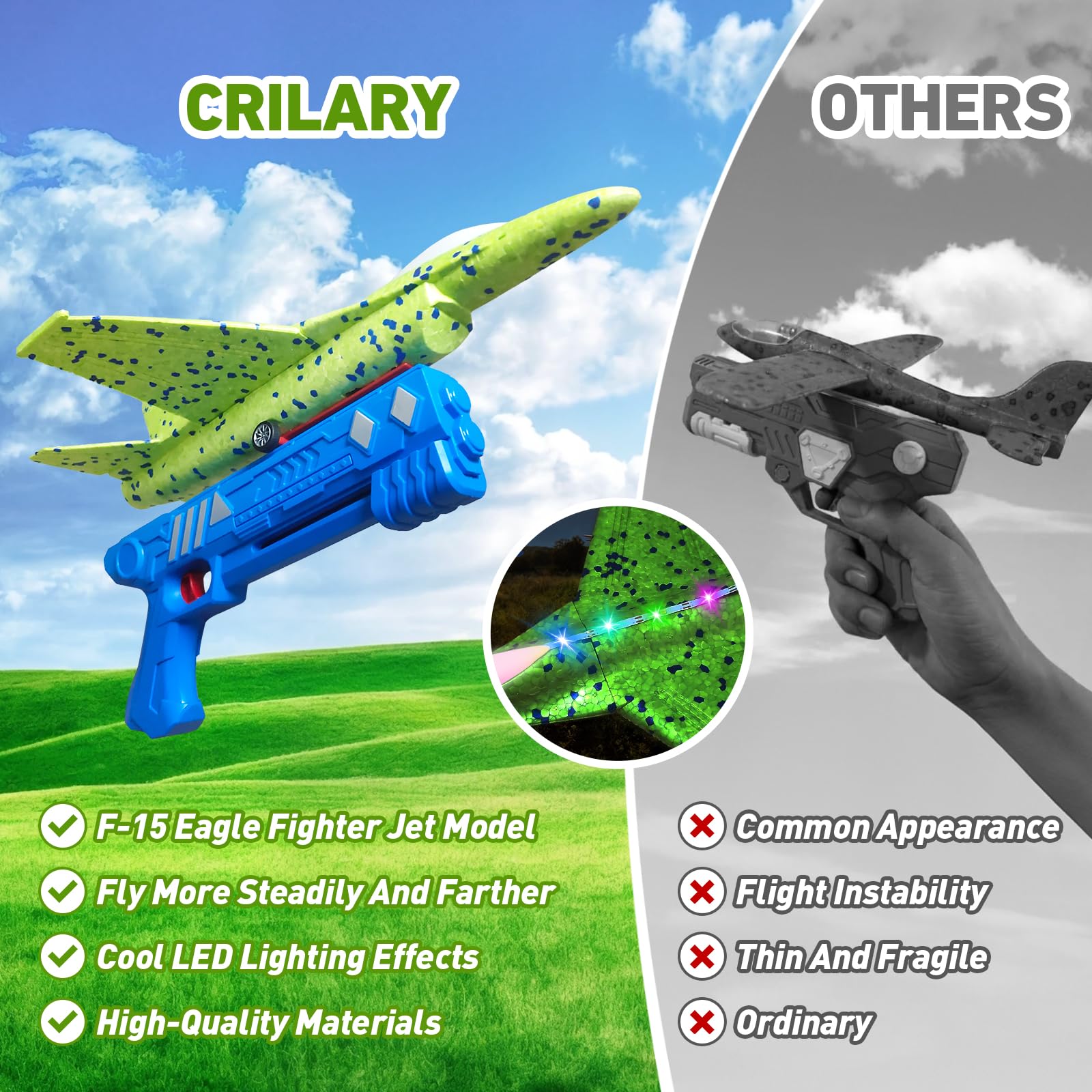 CRILARY 3Pack LED foam air glider ready for smooth outdoor gliding