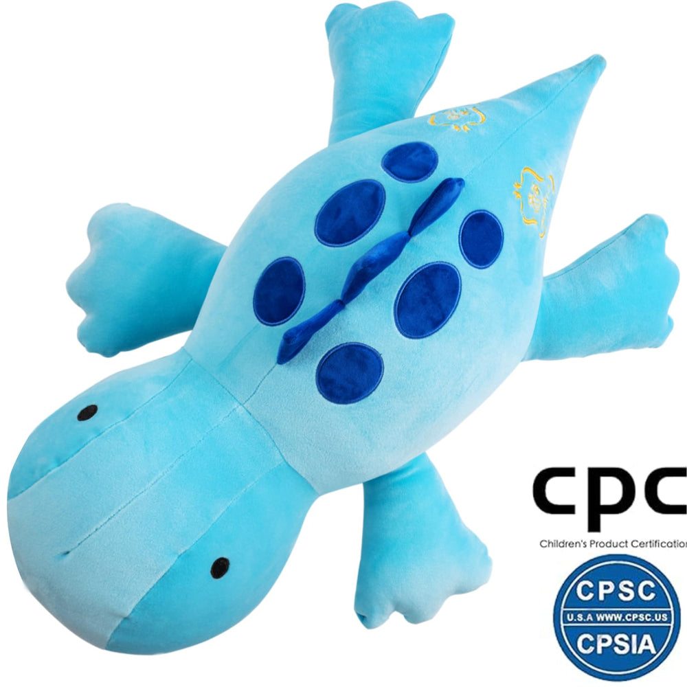 Crillop blue dinosaur head close-up—fixed weight for steady hugs.