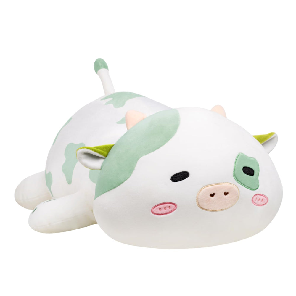 Crillop green spotted cow plush close-up shows design and softness