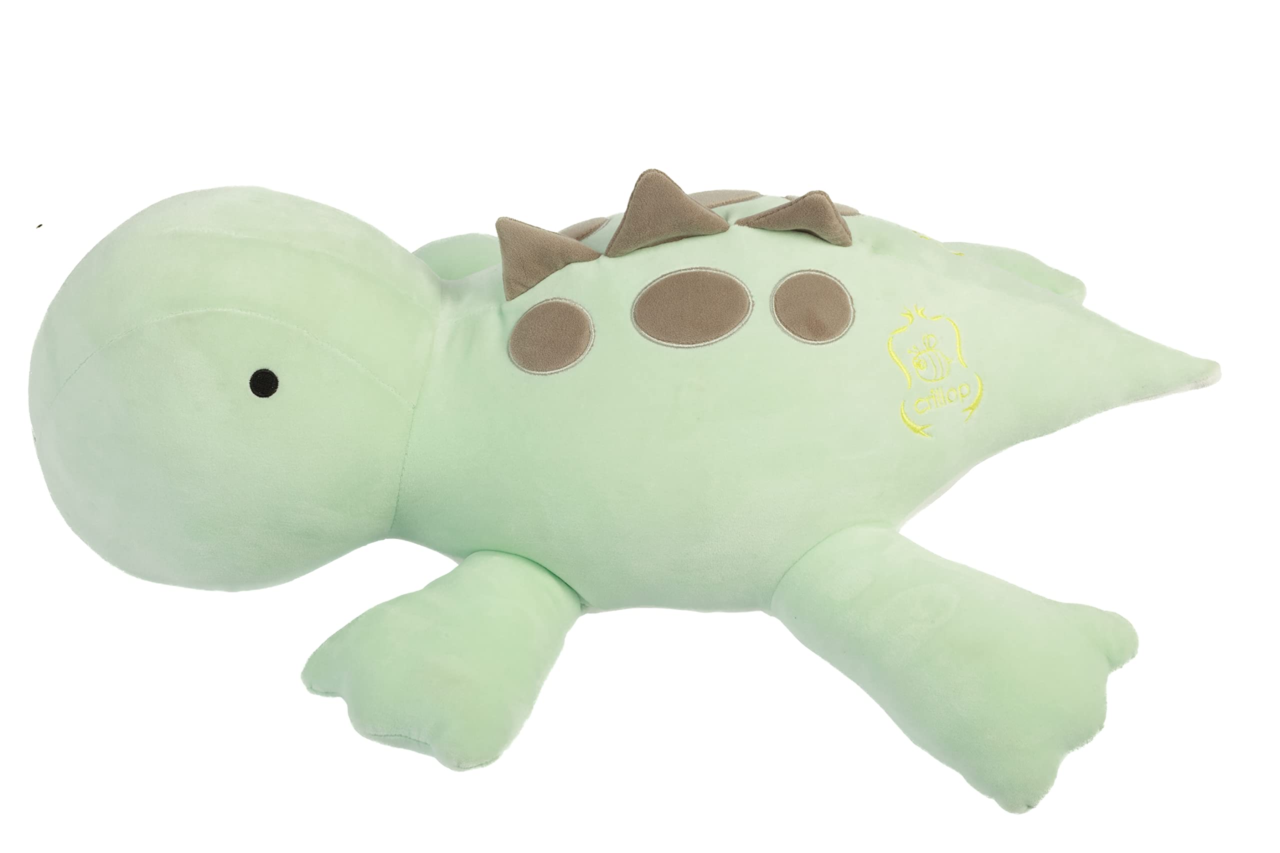 Crillop soft green dinosaur plush highlights gentle texture and comfort.