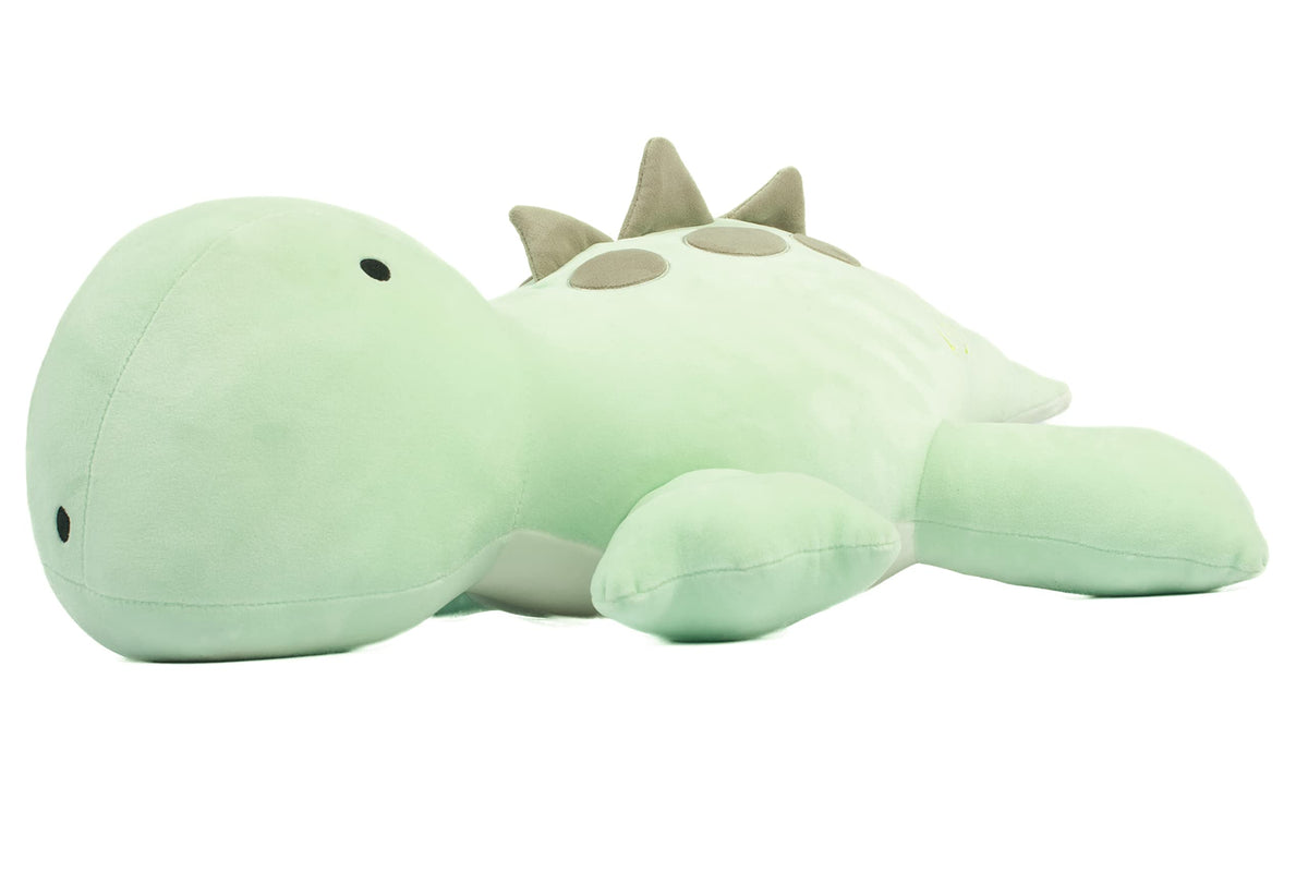Crillop weighted dinosaur plush head detail for a secure, comforting hug.