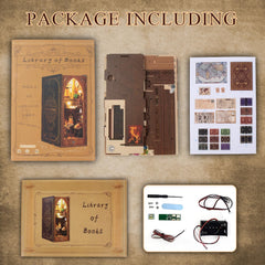 CRIOLPO Book Nook Kit assembly contents help plan and enjoy building.