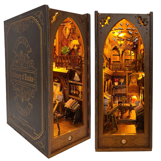 CRIOLPO Book Nook Kit diorama scene enhances your bookshelf with a cozy, eye-catching centerpiece.