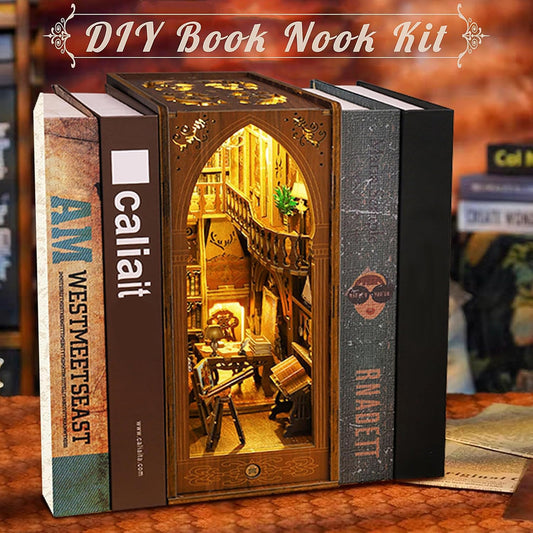 CRIOLPO Book Nook Kit library furniture adds authentic charm to a reading corner.