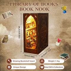 CRIOLPO Book Nook Kit night illumination creates a soft ambient glow after dark.