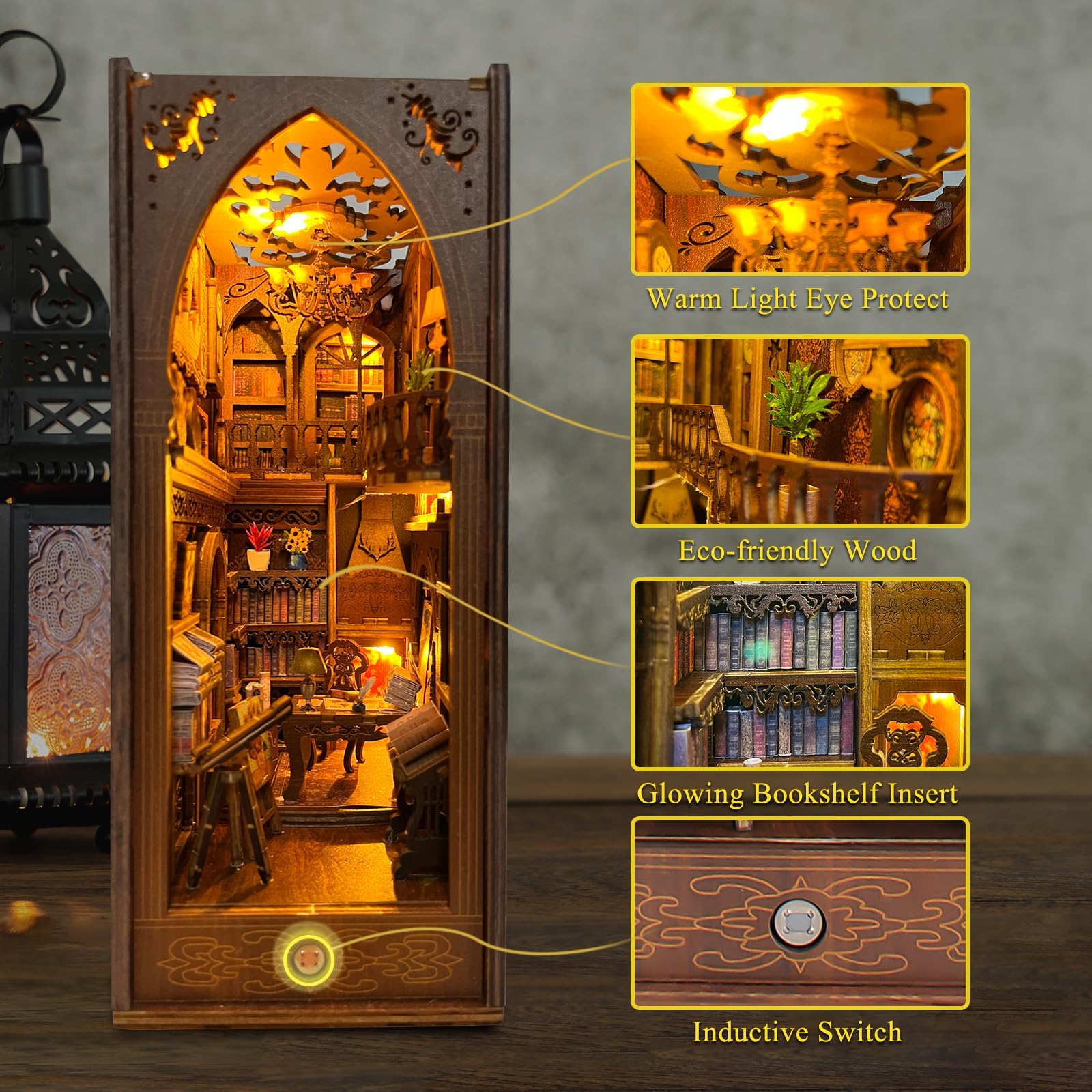 CRIOLPO Book Nook Kit sensor-led light brightens shelves automatically for a welcoming glow.