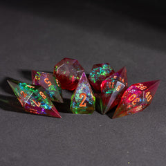 CRITALLIC faceted-dice reflect light for an eye-catching gaming centerpiece.