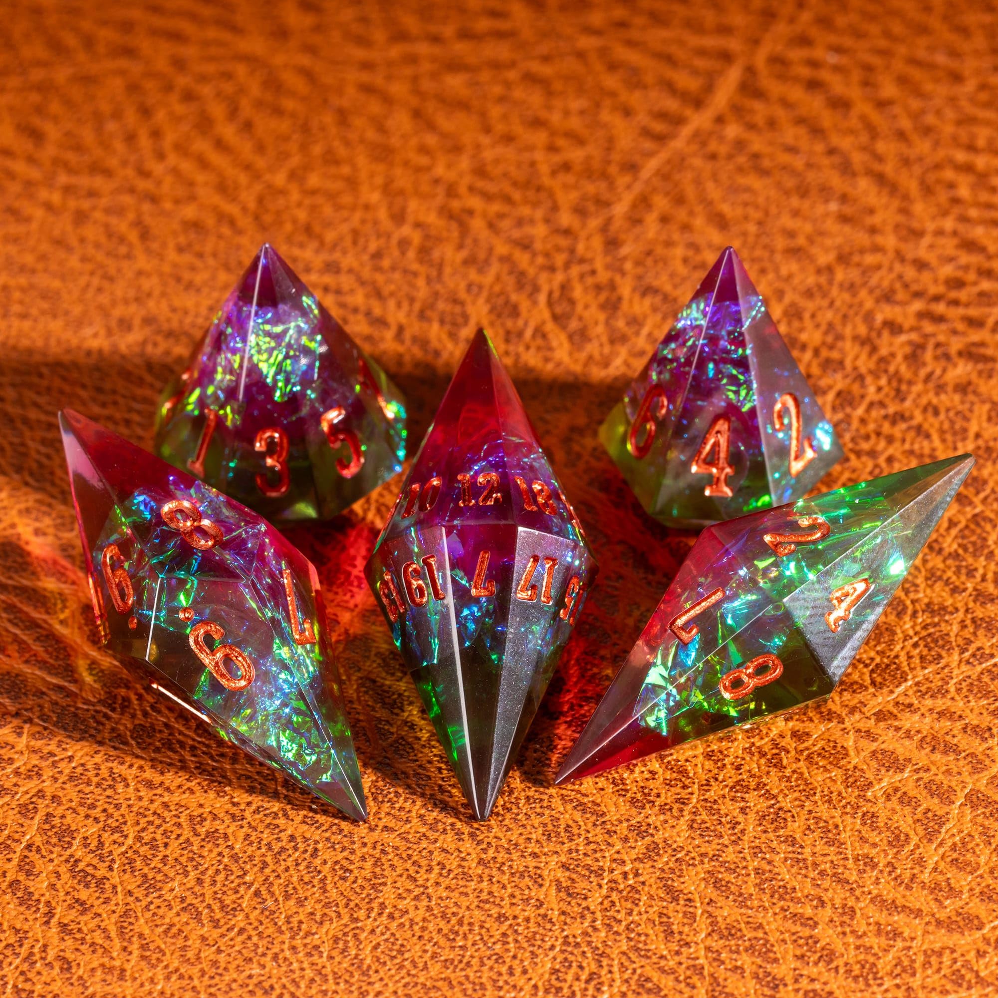 CRITALLIC dice set on display emphasizes premium design and durability.