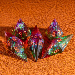CRITALLIC dice set on display emphasizes premium design and durability.