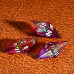 CRITALLIC DND dice set colorful polyhedral collection in purple and orange