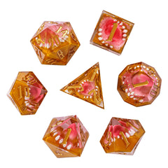 CRITALLIC tooth-monster dice on table for dramatic initiative rolls.