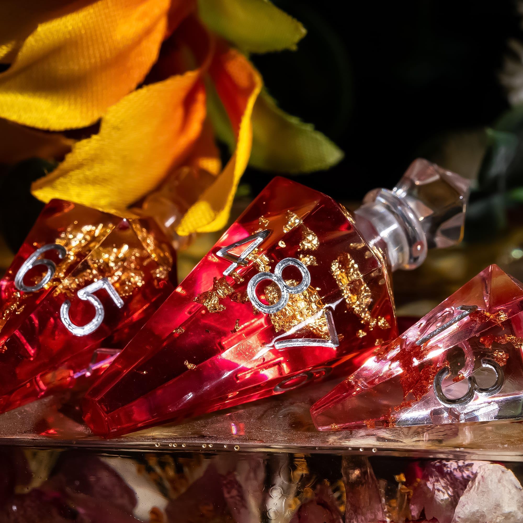 CRITALLIC potion dice in a test tube for a refined presentation.