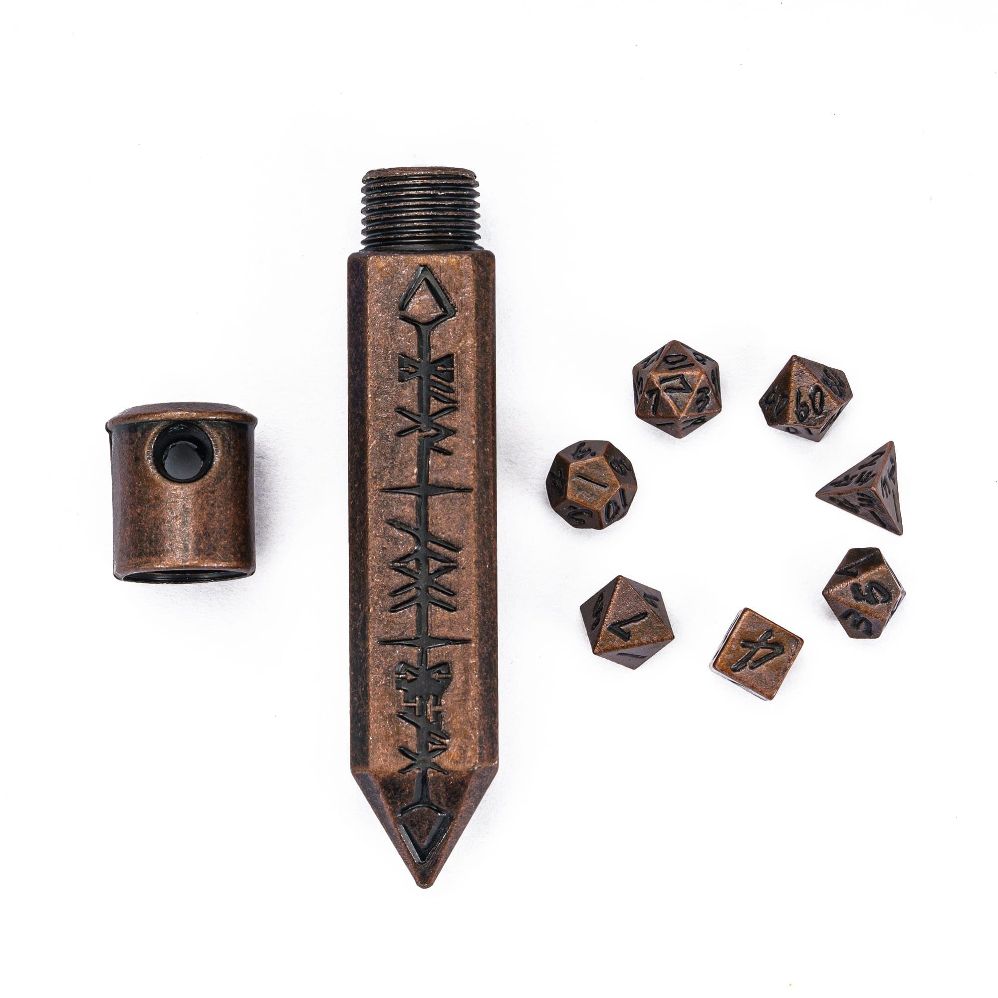 CRITALLIC mini DND dice set close-up highlighting compact, portable metal design.