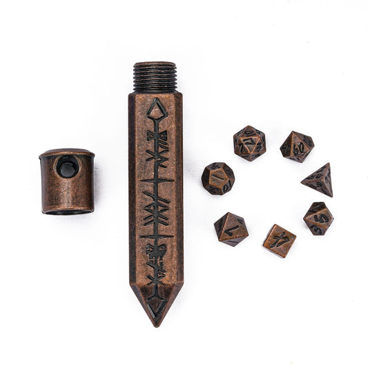 CRITALLIC mini DND dice set close-up highlighting compact, portable metal design.