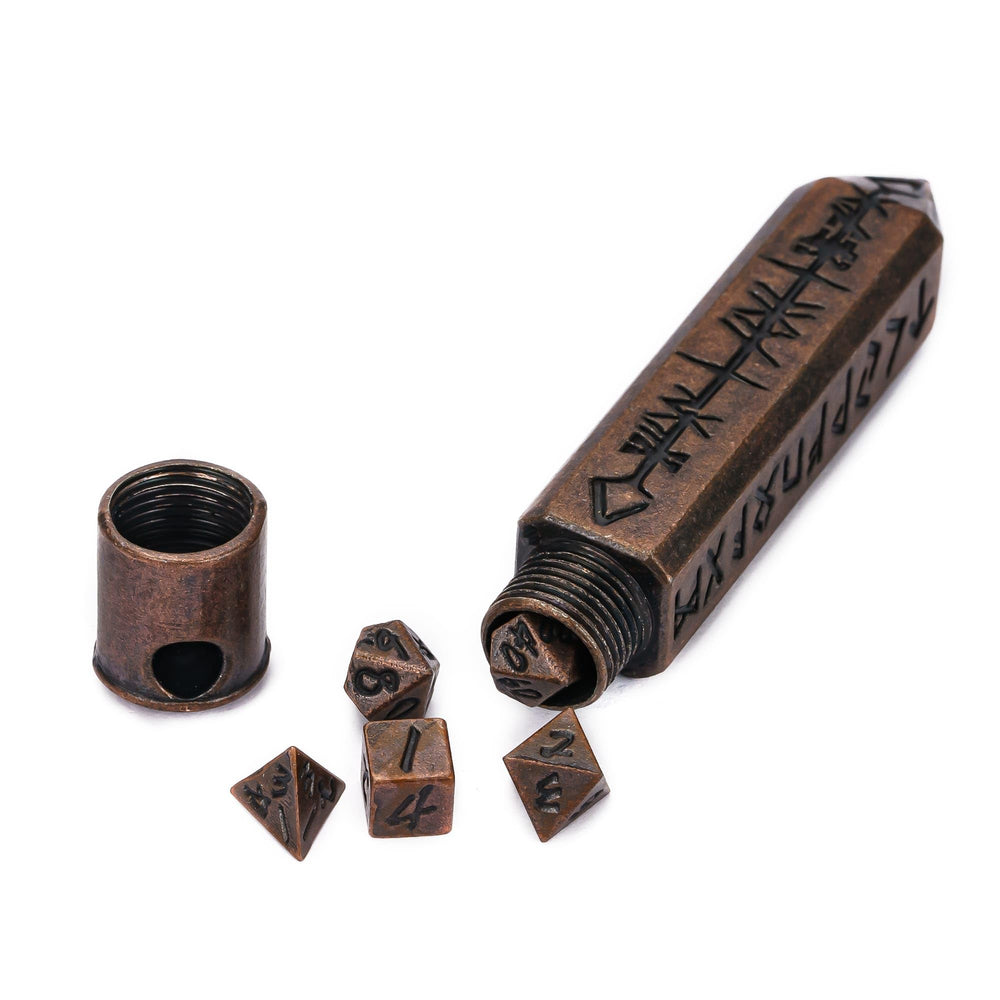 CRITALLIC rune keychain case with DND dice, ideal for on-the-go gaming.