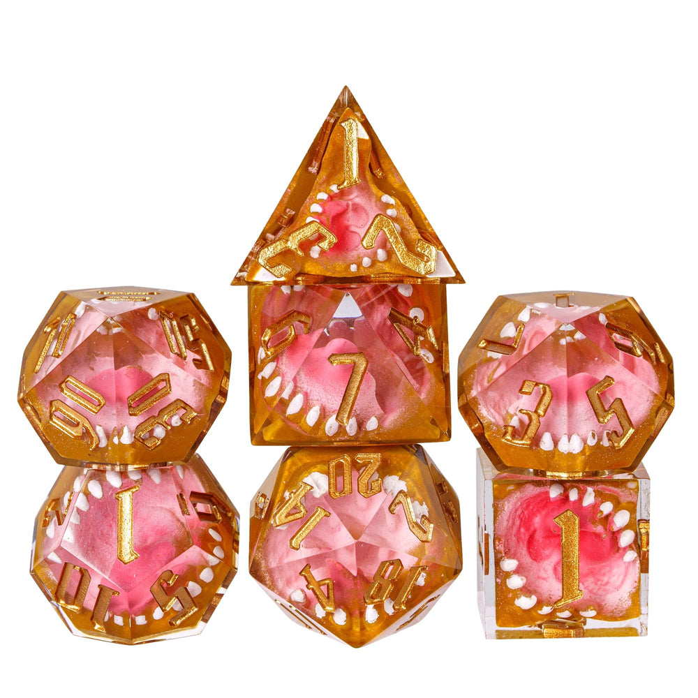CRITALLIC Tooth Monster Dice Set 7pc close-up for immersive D&D sessions.