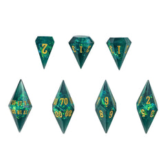 CRITALLIC Diamond DND dice set green facets for precise, smooth rolls.