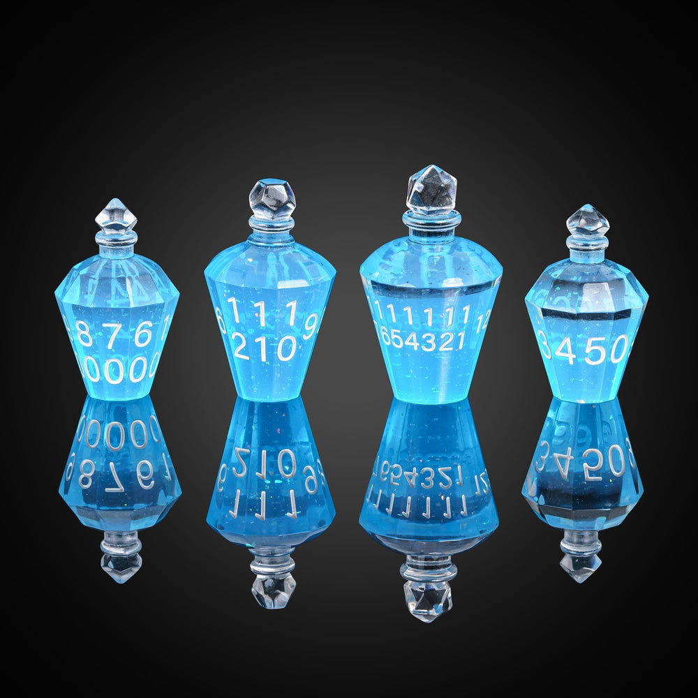 CRITALLIC potion dice blue bottle-3 offers easy roll due to bottle-shaped design.