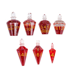 CRITALLIC potion DND dice in a transparent red bottle for immersive tabletop sessions.