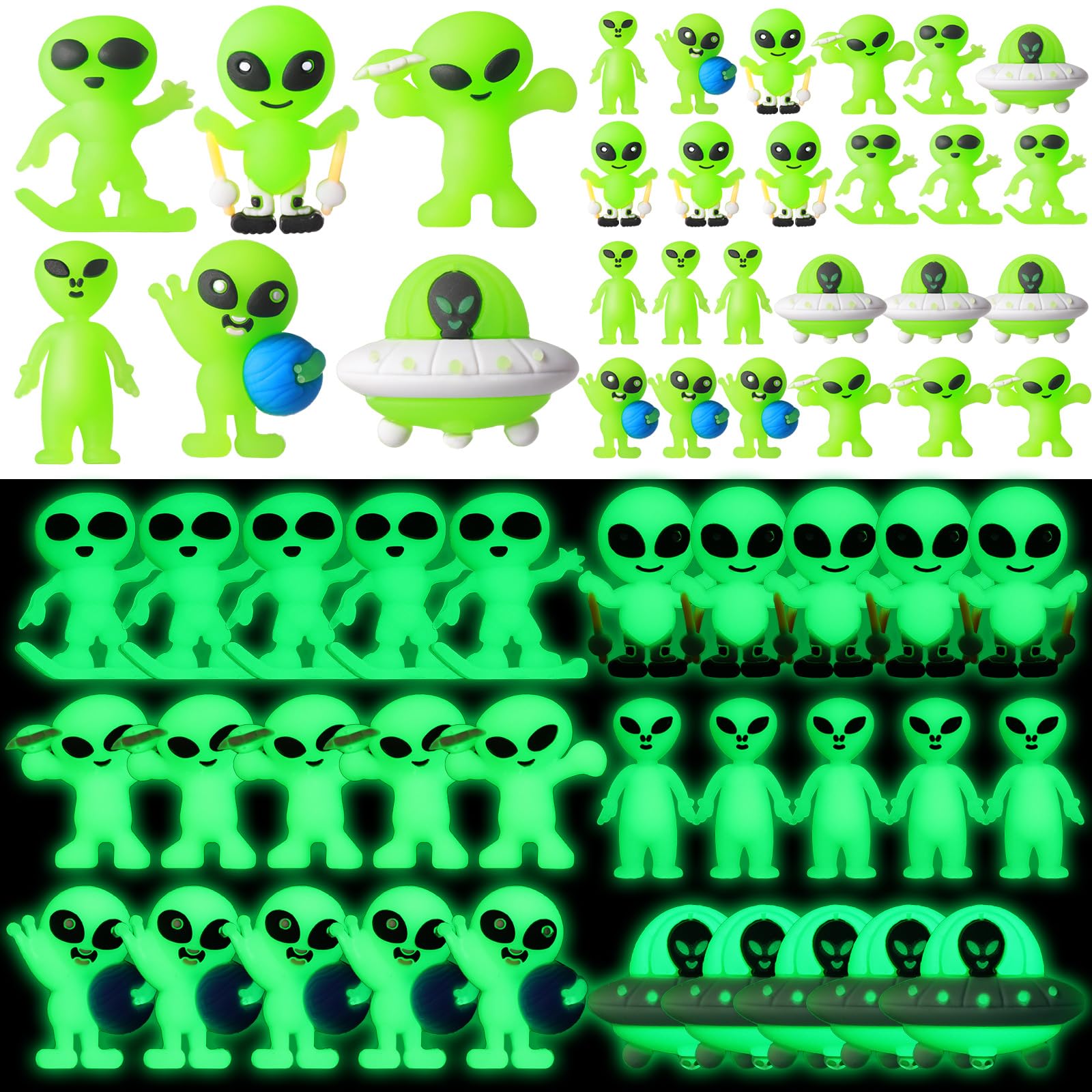 CroBlissful mini alien figure glows in the dark, ideal for Halloween party favors.