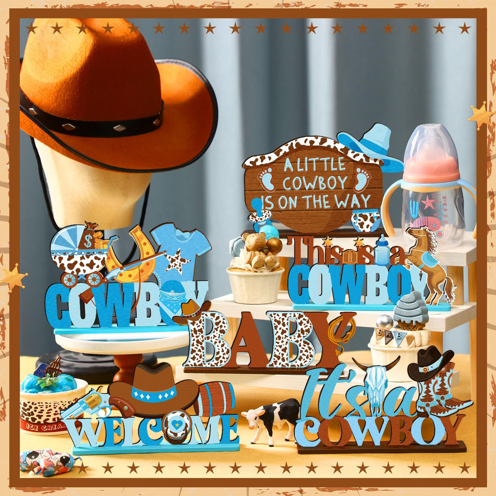 CroBlissful tabletop cowboy decor wood offers durable rustic accents for events