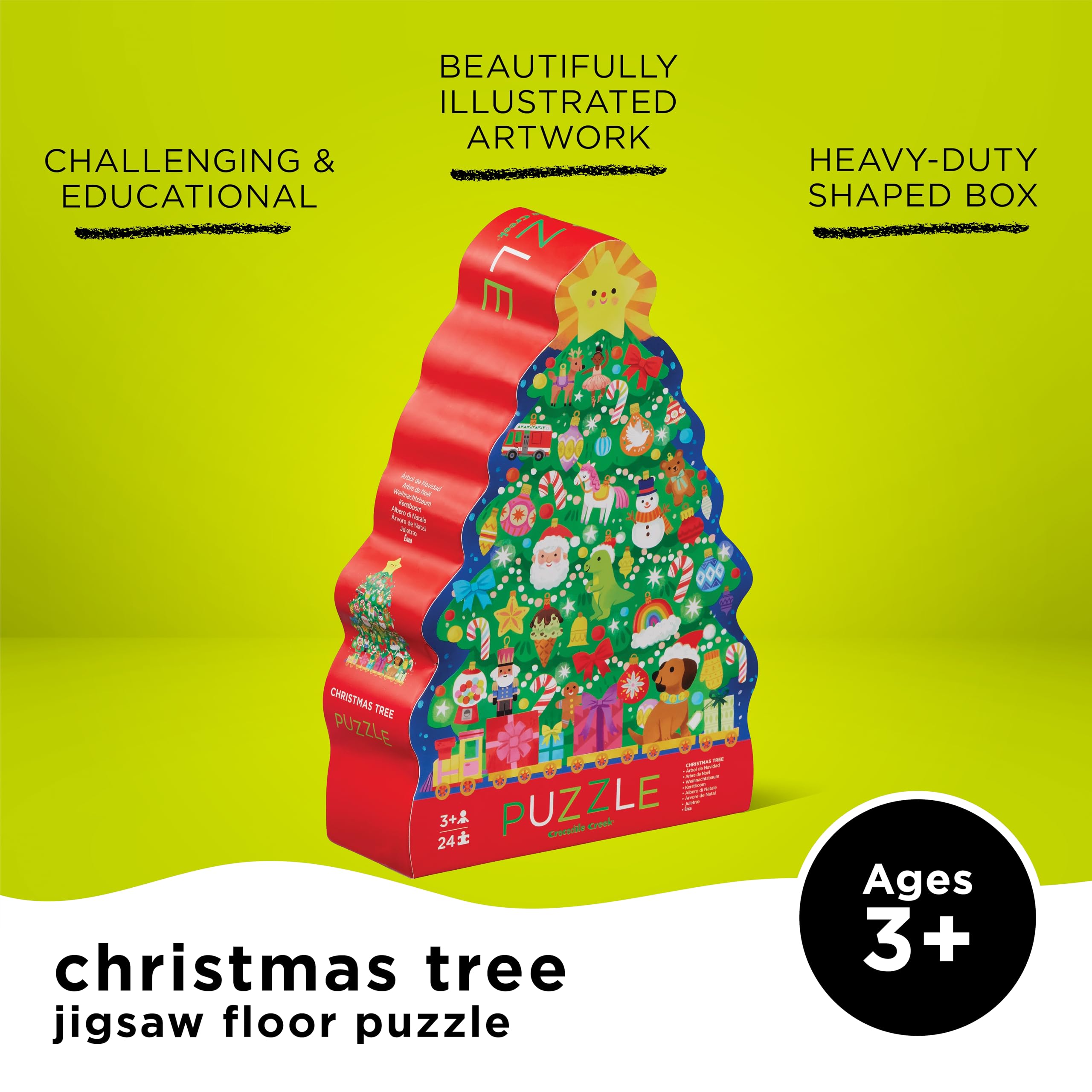 Crocodile Creek 24pc Puzzle Christmas Tree assembly image to boost focus