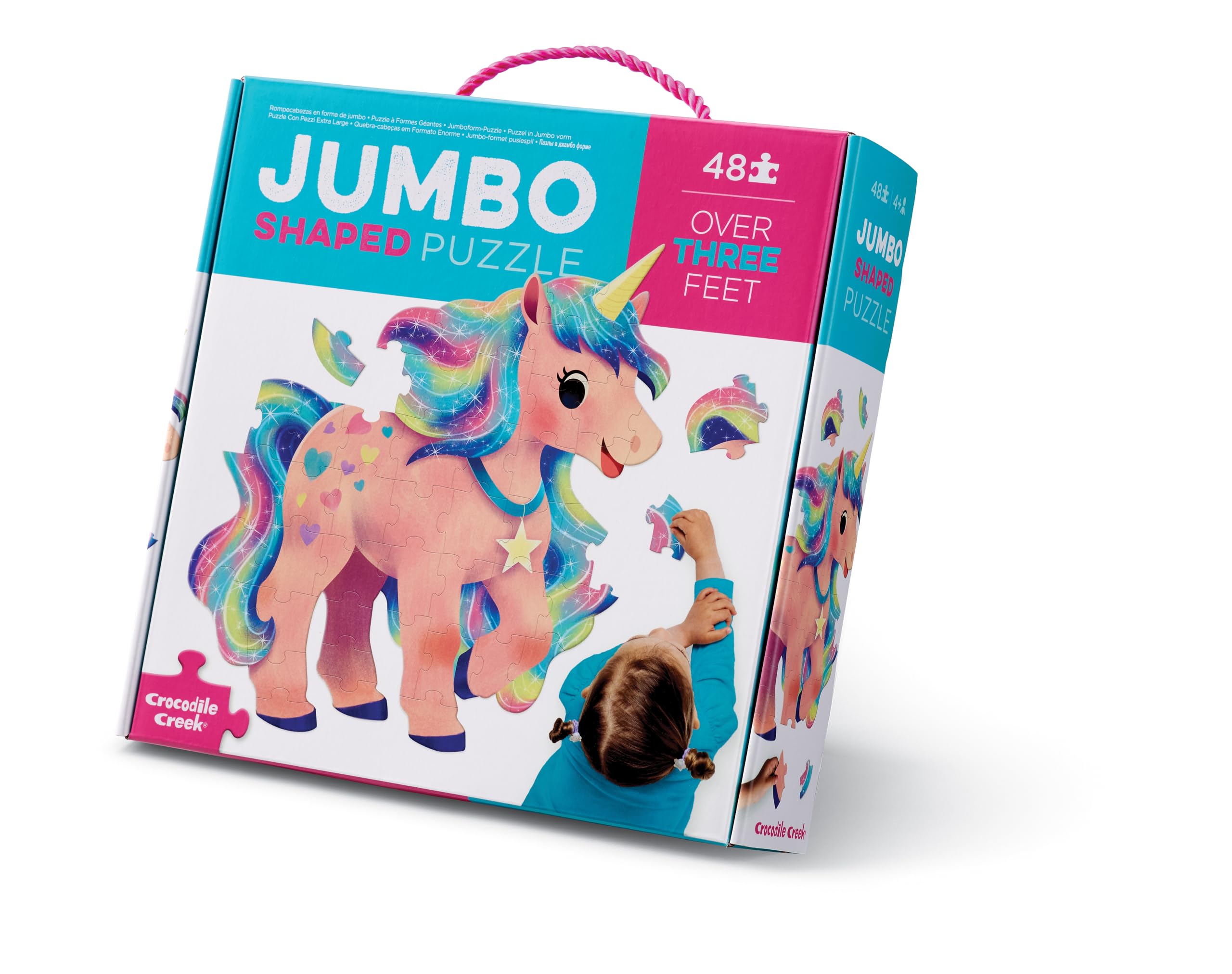 Crocodile Creek above-below unicorn puzzle for cooperative floor play at home.