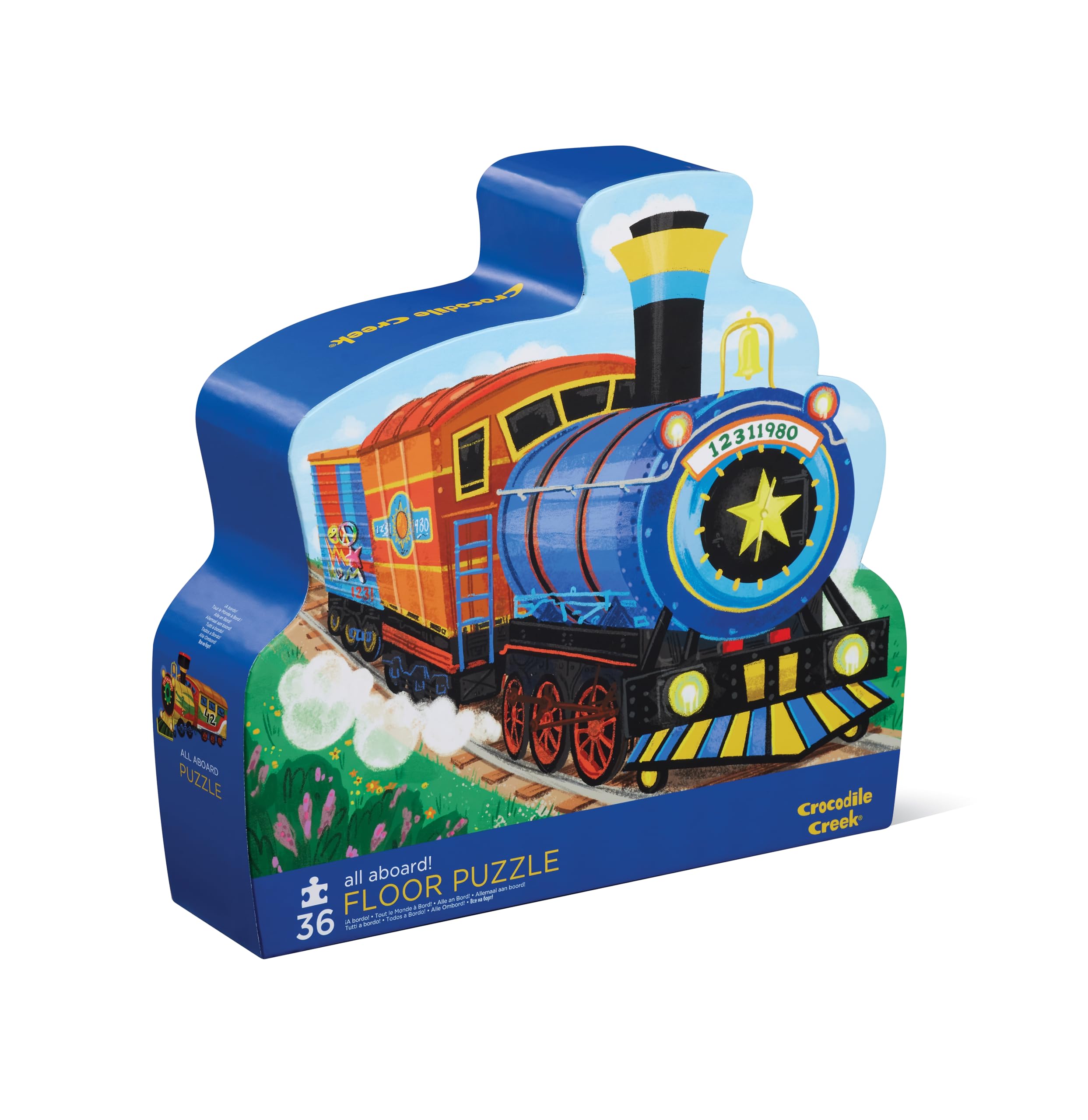 Crocodile Creek All Aboard floor puzzle with vibrant colors for early problem-solving.