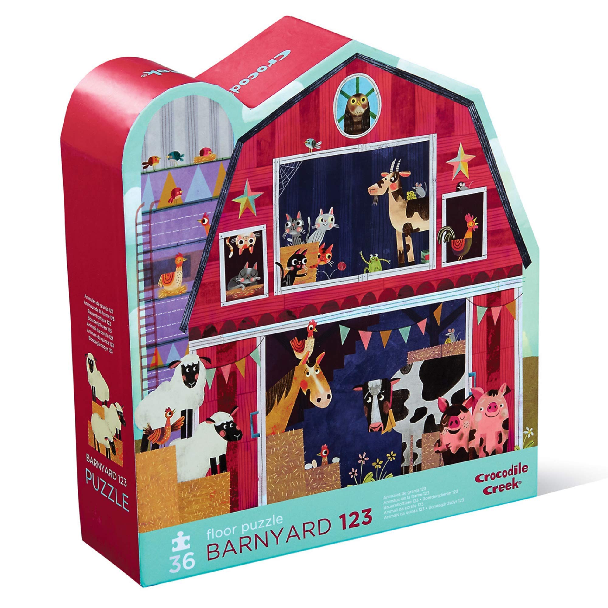 Crocodile Creek Barnyard 123 puzzle box for easy storage and display.