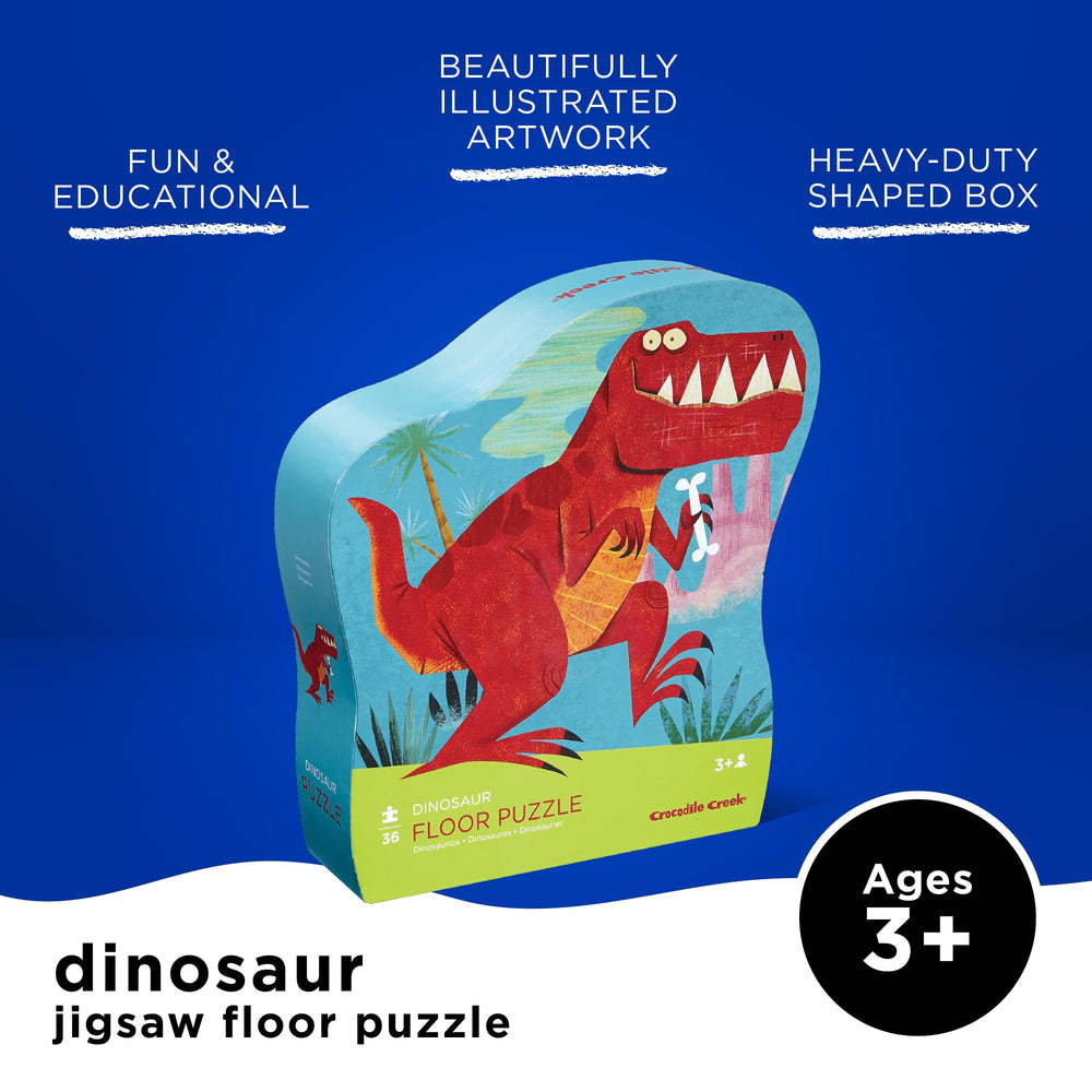 Crocodile Creek bright-colors-dinosaur-puzzle highlights bold artwork that engages kids in color recognition.