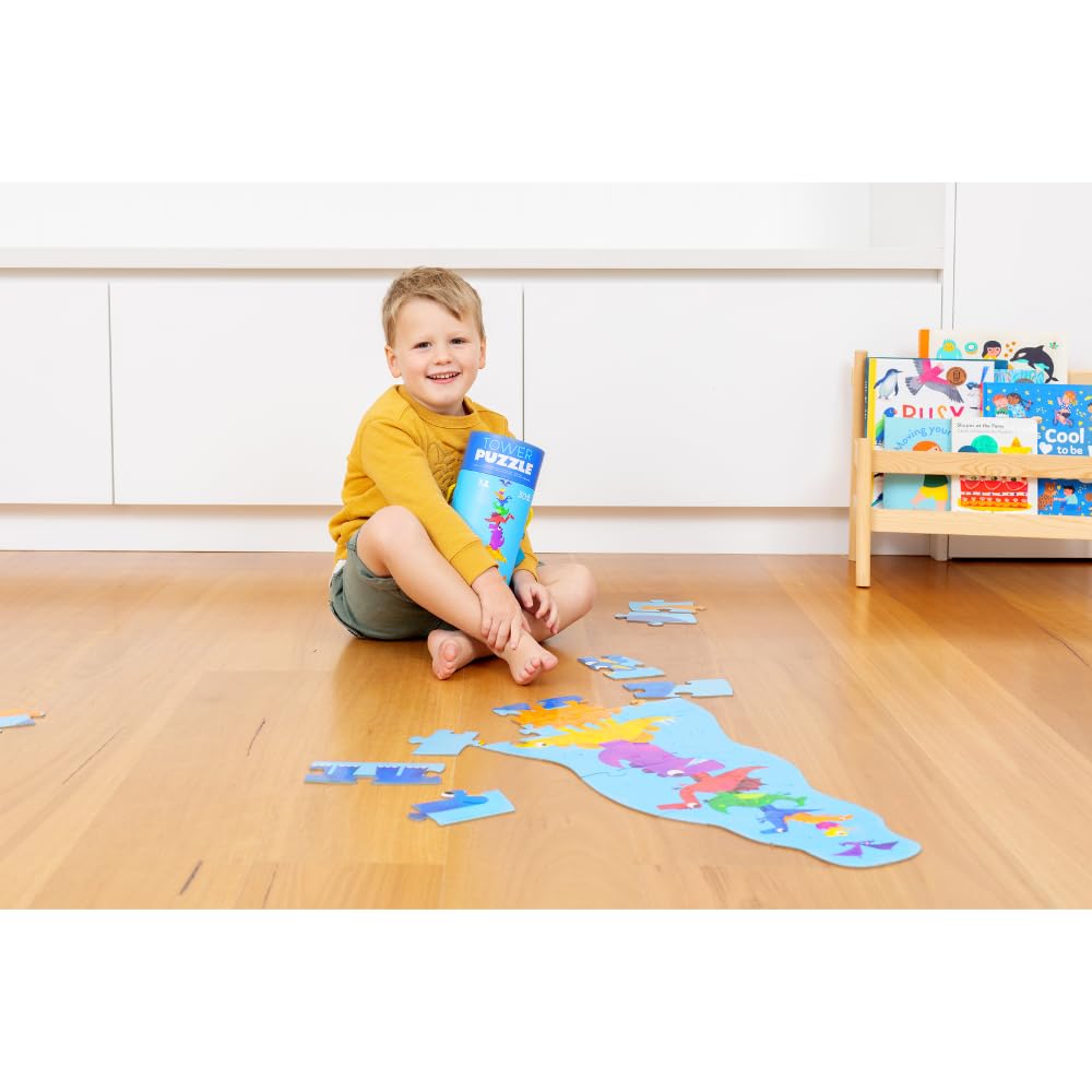 Crocodile Creek dinosaur puzzle illustrations showcase friendly prehistoric creatures