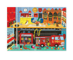 Crocodile Creek Fire Engine puzzle illustration stimulates fine motor skills.