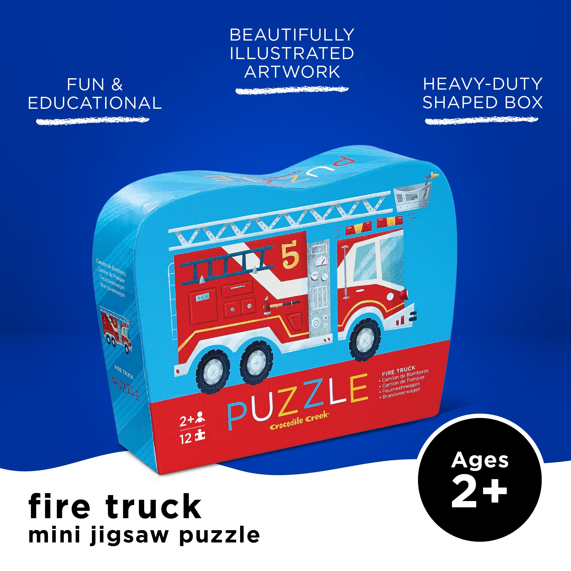 Crocodile Creek Fire Truck puzzle with bright colors captivates kids during play.