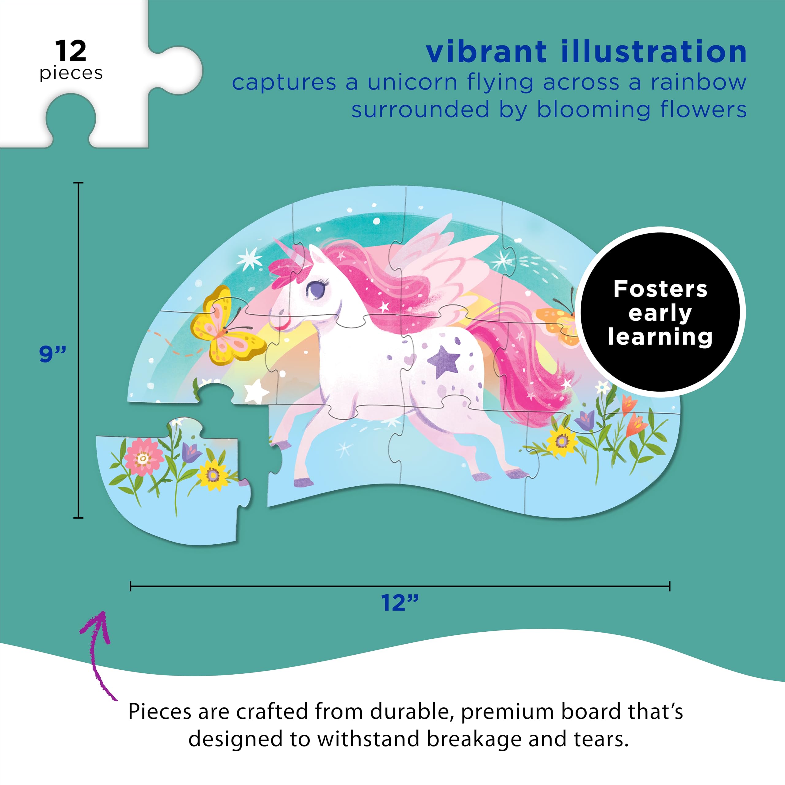 Crocodile Creek Floor puzzle features bright colors for visual recognition and focus.