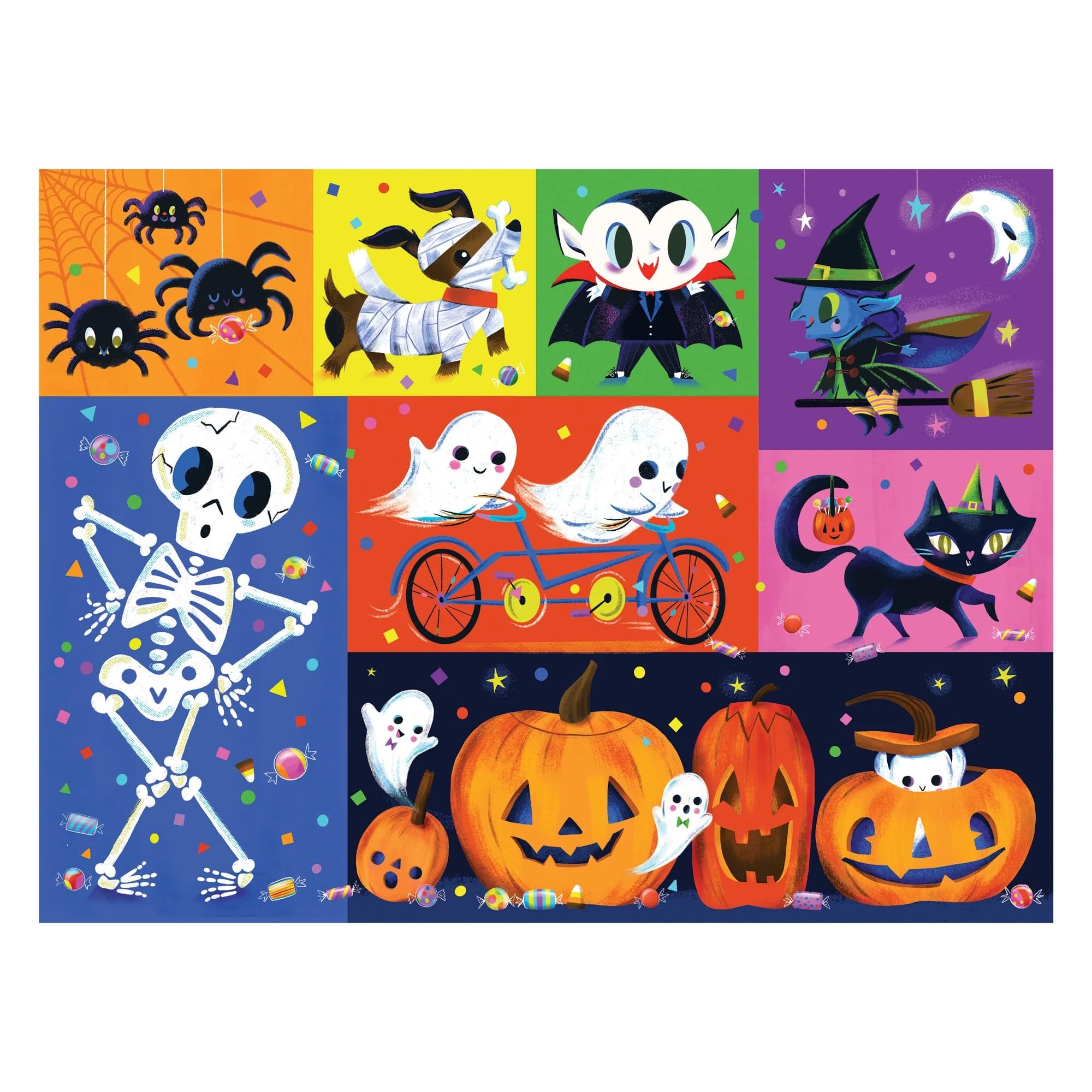 Crocodile Creek Halloween puzzle pieces closeup, showcasing durable pieces for kid-safe, repeated use.
