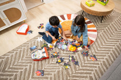 Crocodile Creek heavy-duty storage box keeps puzzle pieces organized.