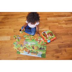 Crocodile Creek heavy-duty storage box keeps puzzles organized.