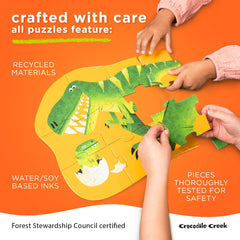 Crocodile Creek heavy-duty storage box, keeps puzzle pieces organized between sessions.