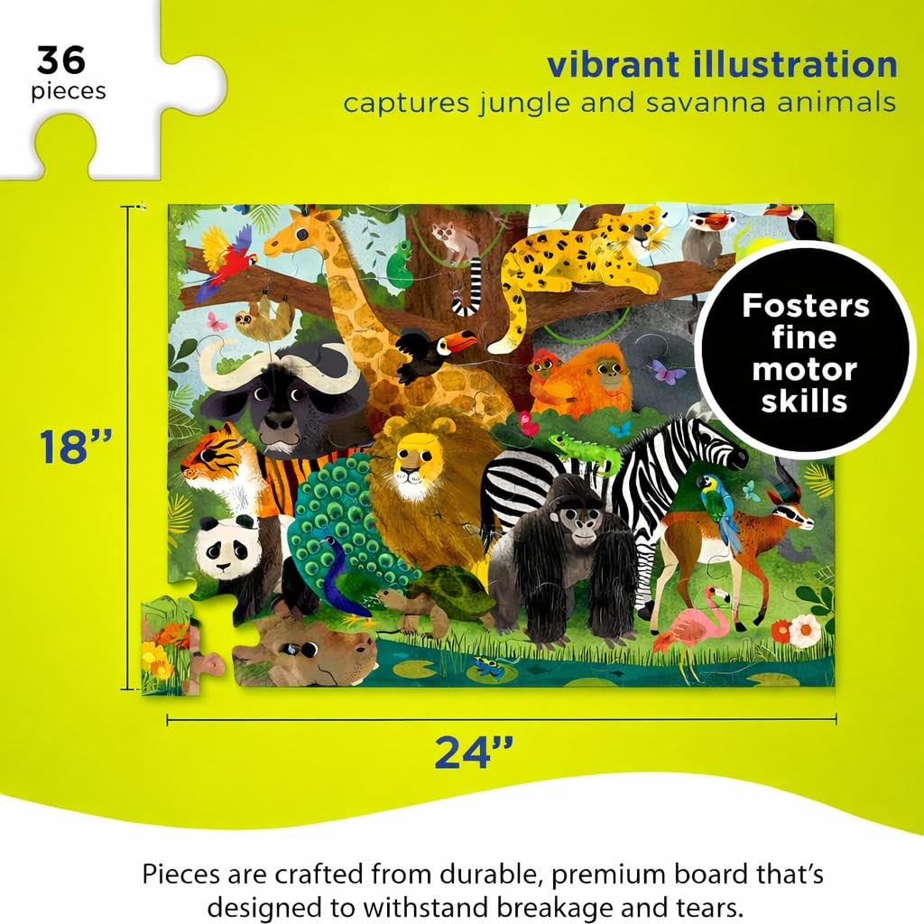 Crocodile Creek Jungle Friends floor puzzle assembly on floor, family time prompts collaboration.