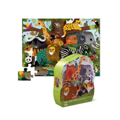 Crocodile Creek Jungle Friends floor puzzle box front, inviting creative play and easy storage.
