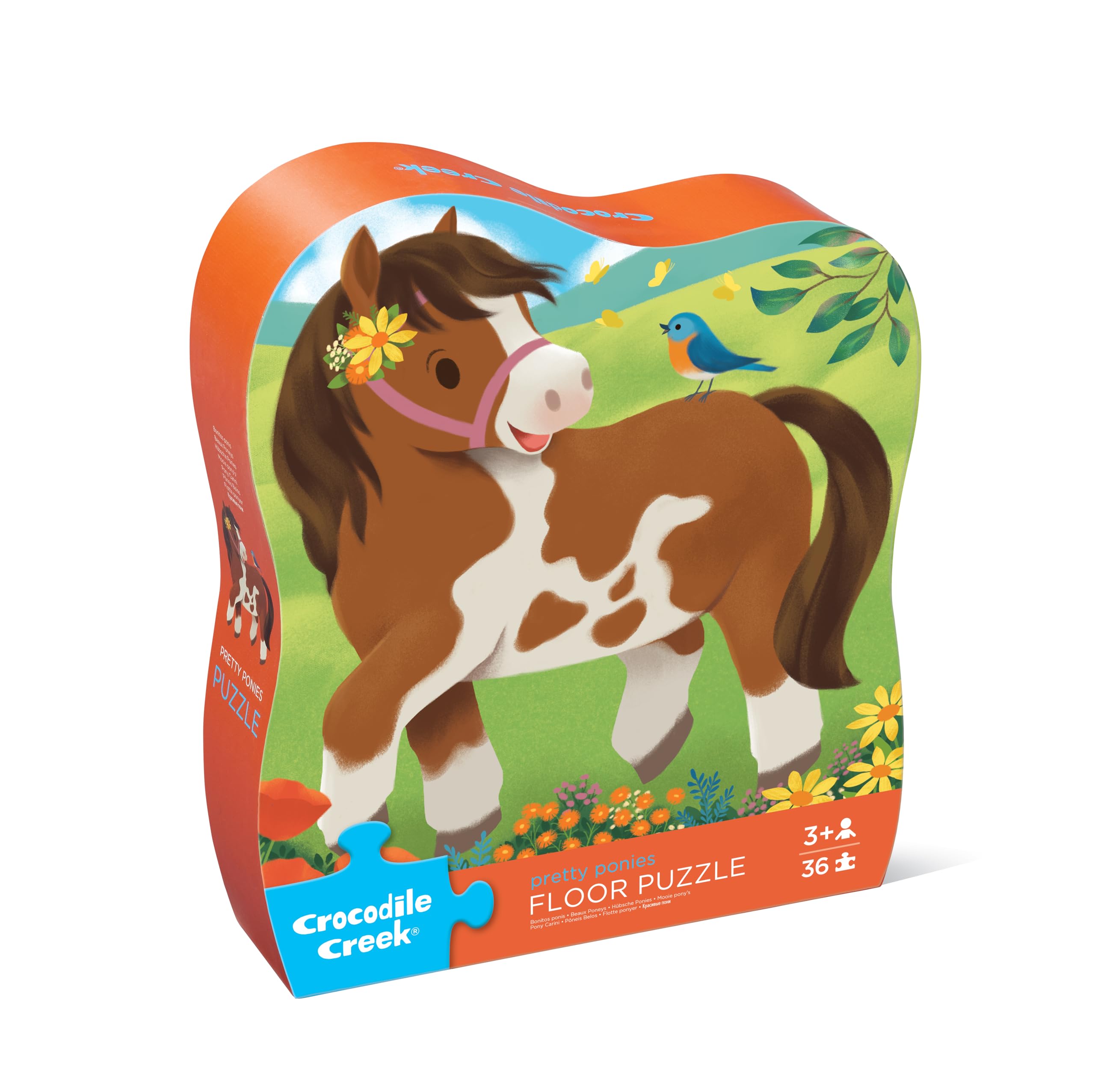 Crocodile Creek Pretty Ponies puzzle box with 36 pieces, durable storage for kids.