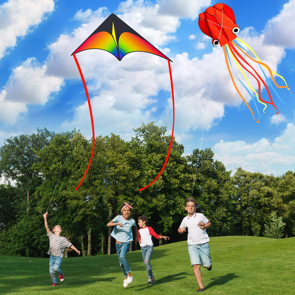 Crogift three-pack kites red octopus kite with tail for dramatic sky displays