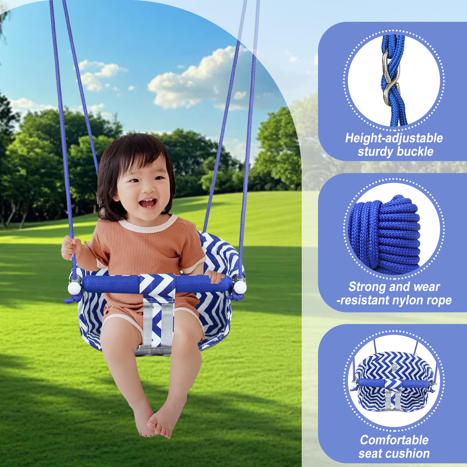 CROSDE Comfy toddler swing seat with safety harness for secure play