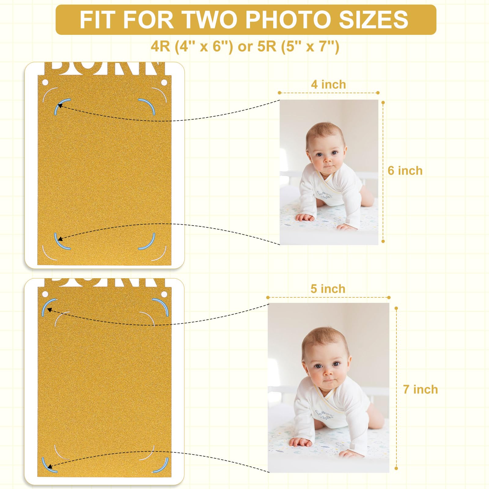 Crosize banner shows monthly milestones in frame for baby's growth.