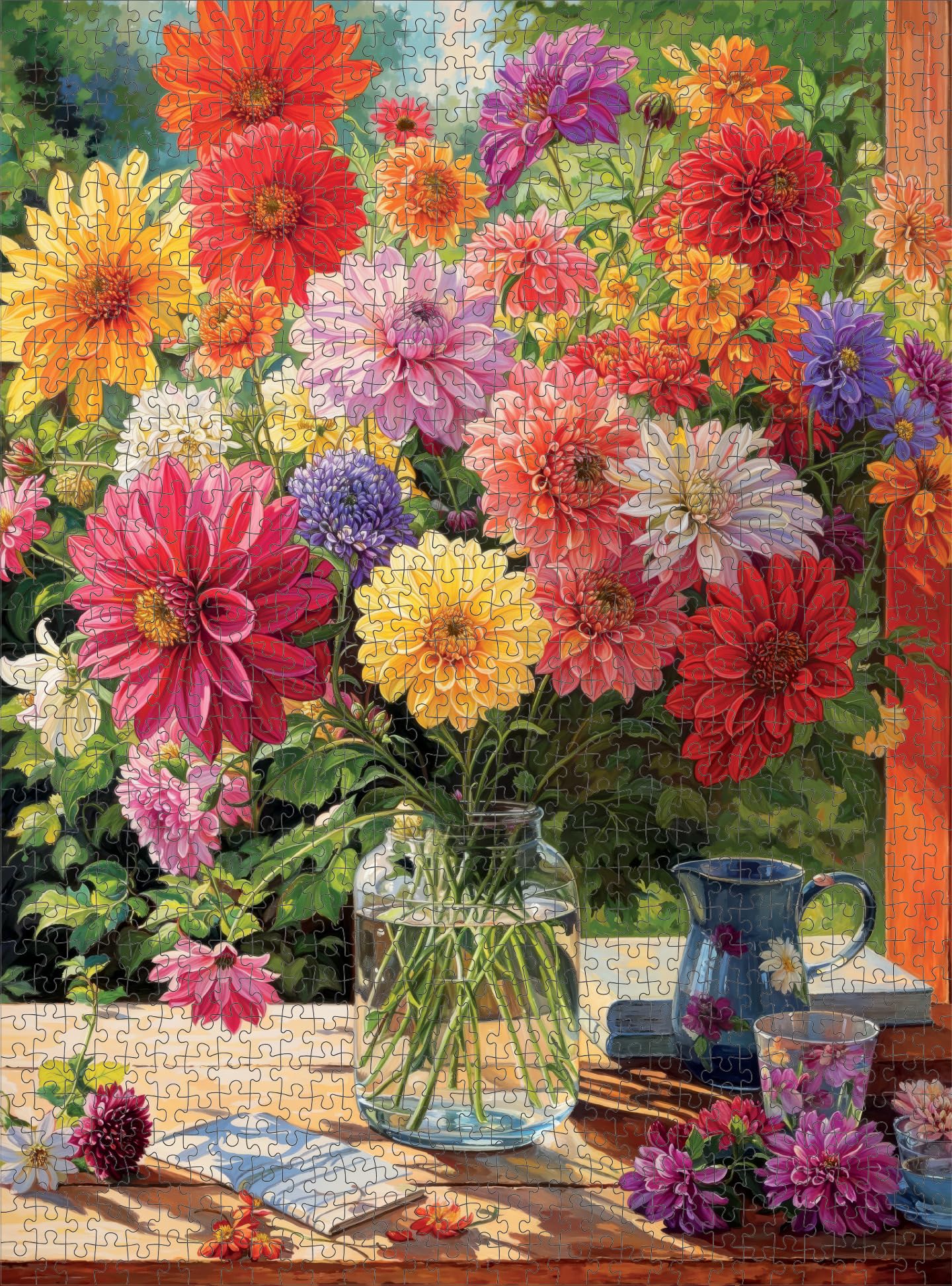 Cross & Glory Rainbow Dahlia Delight eco-friendly board, recycled materials support sustainable puzzling.