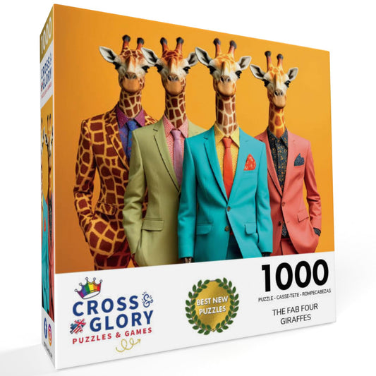 Cross & Glory rainbow giraffes puzzle pieces in vivid colors for adults.