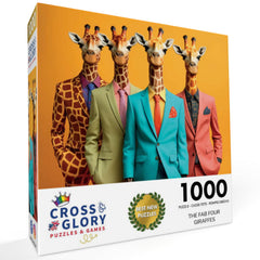 Cross & Glory rainbow giraffes puzzle pieces in vivid colors for adults.